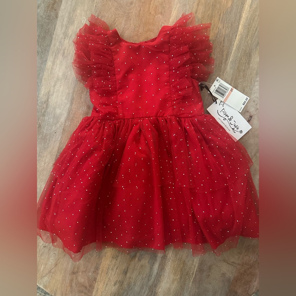 Pippa & Julie New Red Tulle Dress with Glitter Accents